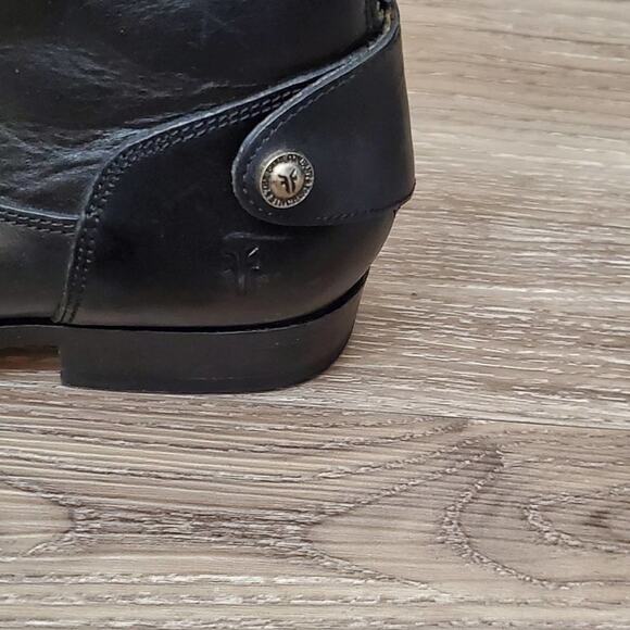 Frye Melissa snap back Black distressed leather riding boots size 6 - Picture 6 of 8